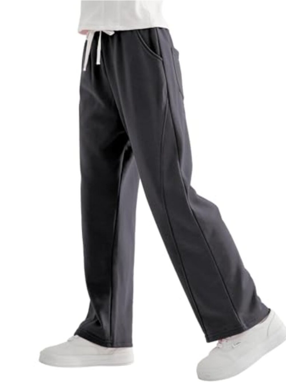 Girls Cotton Blend Wide Leg Sweatpants with Pockets, Elastic Waist, Loose Fit